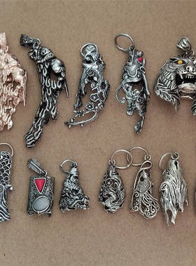 民族镀银鹿角套狗牙包银镶嵌配饰套牙尖套挂饰DIY龙凤吊坠托