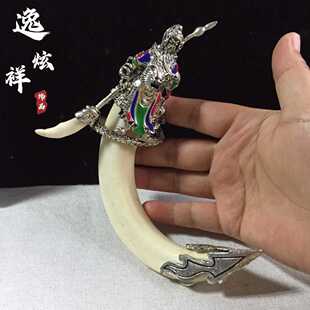 藏银关羽银饰镶嵌银摆件野猪吊坠项链大牙套男士霸气獠牙鹿角