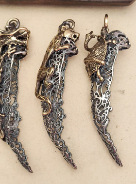 民族风新款925银熊牙套包银镶嵌大虎头套托爪子套饰品复古