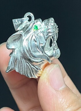 铜镀银爪子套吊坠虎头托镶嵌银套牙尖配件男士小角挂件