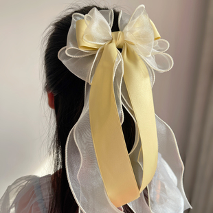 韩国黄色蝴蝶结飘带顶夹可爱贝儿在逃公主发卡儿童发夹女孩头发饰