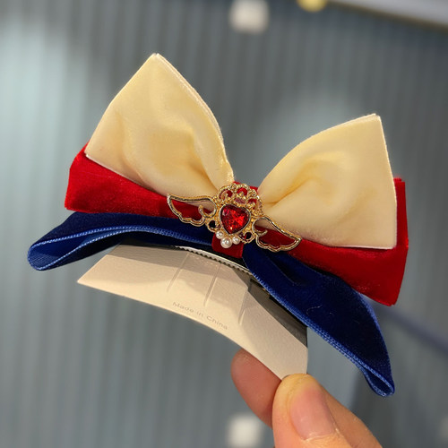 女童韩版绒镶钻蝴蝶结发夹