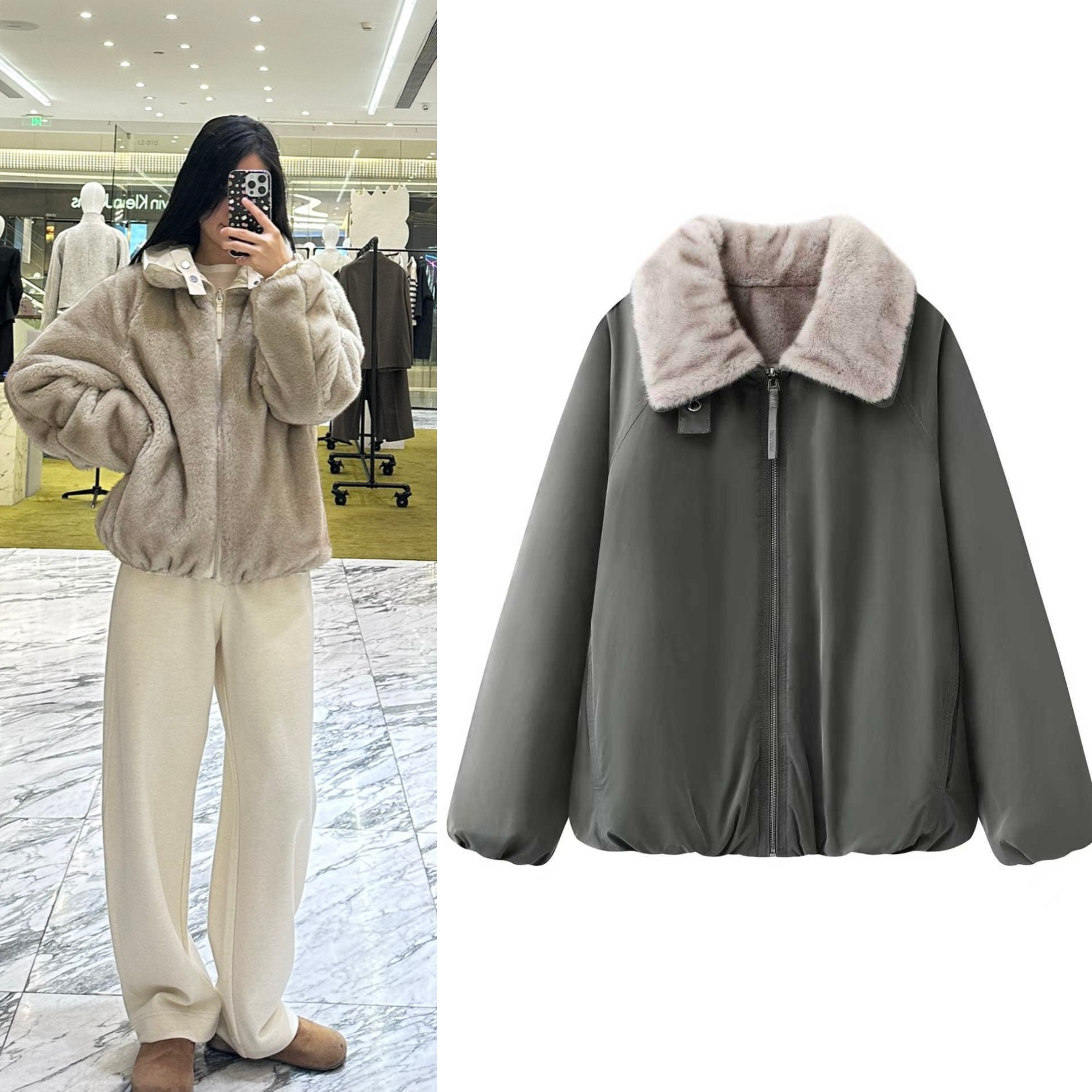 两面穿毛绒派克服高圆圆同款2025冬季新品拉链加厚夹克翻领外套