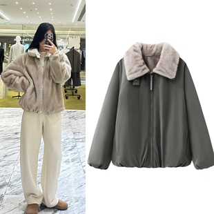 两面穿毛绒派克服高圆圆同款2025冬季新品拉链加厚夹克翻领外套