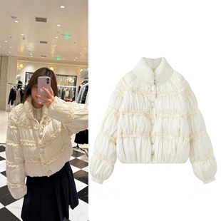 2025冬季新款甜美洛可可风裱花蓬松短款立领云朵面包羽绒服外套