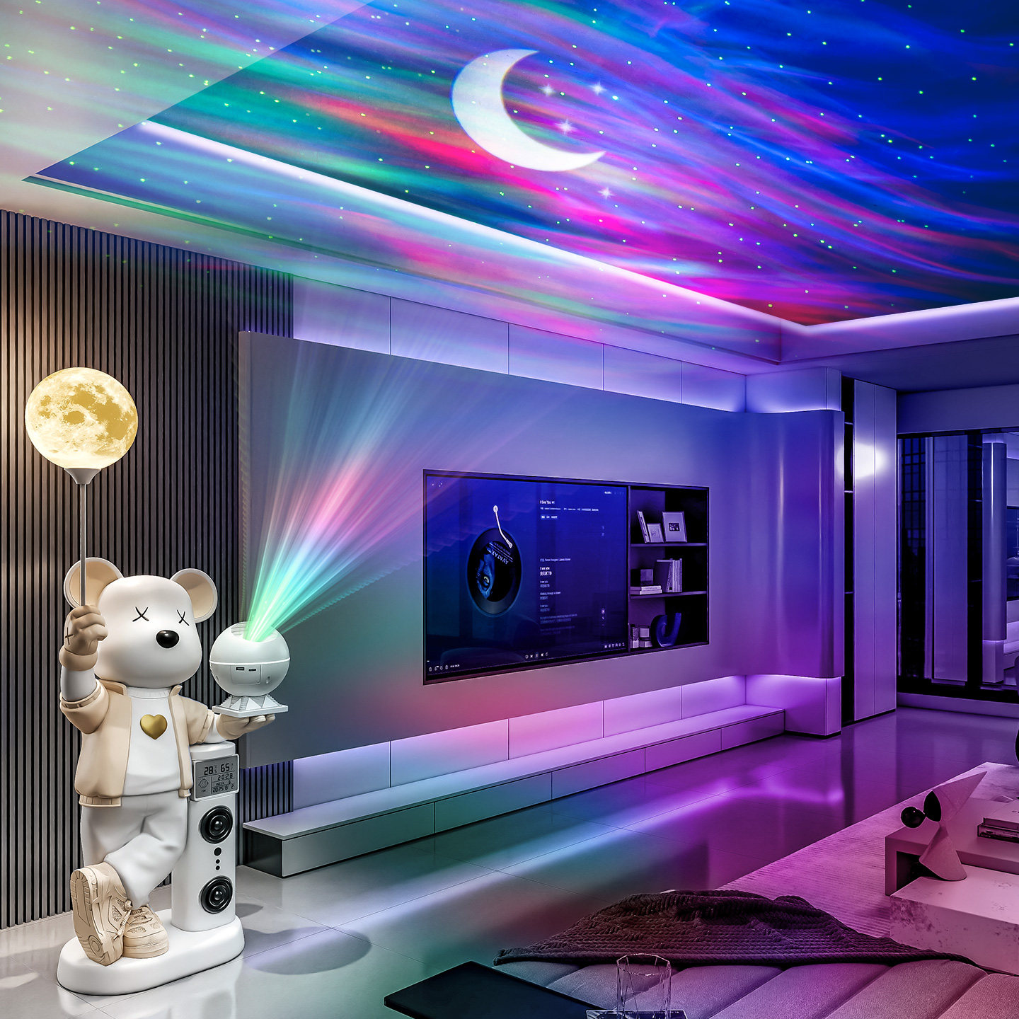 客厅摆件高端大气上档次暴力熊星空灯大型落地玄关电视柜2026新款,家居饰品,落地摆件,淘宝优惠券,粉丝福利购,淘宝优惠卷