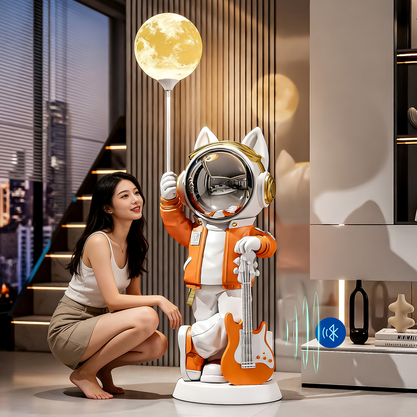 大型落地宇航员吉他摆件乔迁礼物