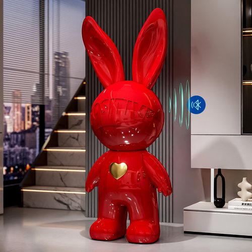 红色兔子客厅大型落地摆件
