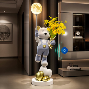 暴力熊客厅摆件大号落地花瓶高款 艺术品高端超大型卡通楼梯口迎宾