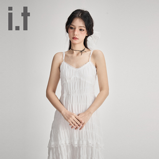 甜美沙滩蛋糕裙 CHOCOOLATE 纯欲白色蕾丝吊带连衣裙女夏季 新款