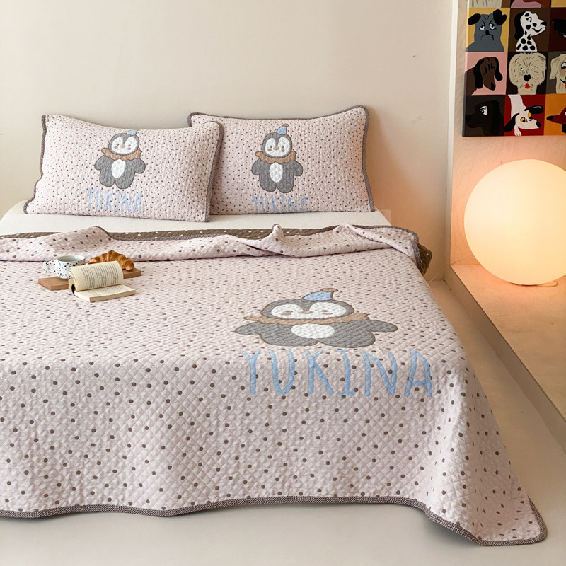卡通安心棉床盖三件套全棉纯棉四层纱布加厚防滑床单床罩女生被单