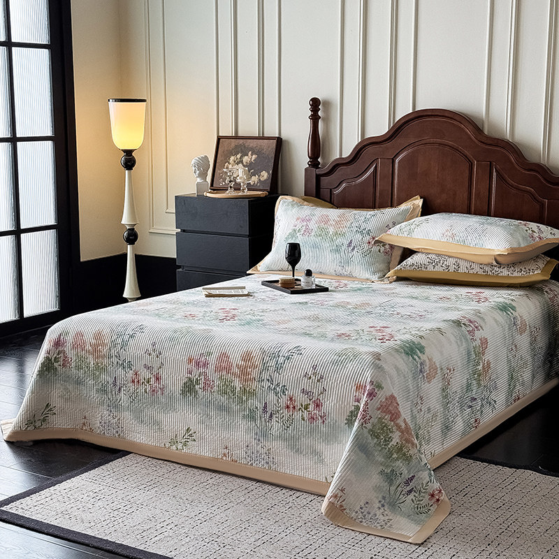 法式轻奢花卉全棉床盖四季通用夹棉加厚防滑纯棉床单床罩韩式被单