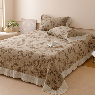 法式复古风全棉床盖三件套韩式美学纯棉绗缝加厚花边床单防滑床罩
