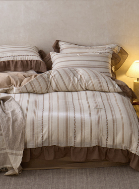 60S全棉提花床上四件套法式花边款纯棉床单被套复古剪花被罩床品4