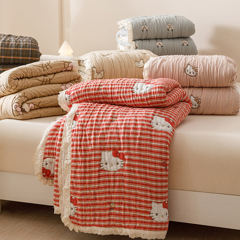 卡通可爱安心棉泡芙被可机洗全棉纯棉十层纱布春秋懒人被子学生