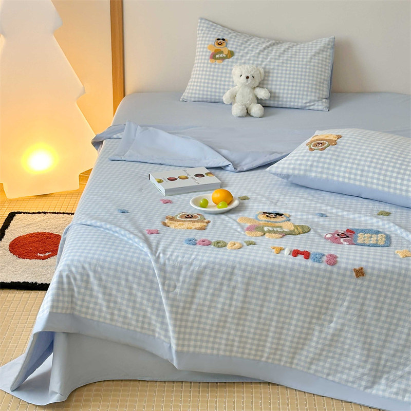 INS卡通全棉水洗棉夏凉被可水洗机洗格子纯棉空调被夏天薄被子