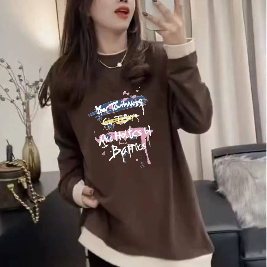 德绒长袖卫衣女秋冬季中长款韩版T恤