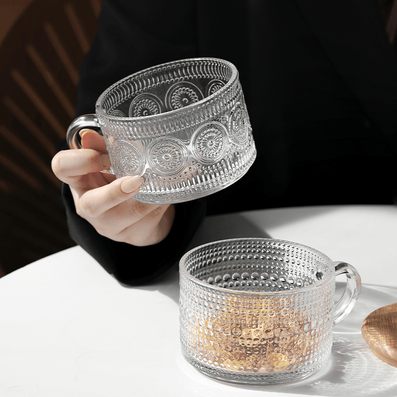 玻璃早餐杯ins风家用牛奶燕麦杯子带把酸奶麦片高颜值藕粉咖啡杯