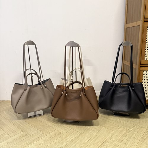 欧比 韩版时尚超火百搭复古荔枝纹水桶包高级感通勤托特手提包