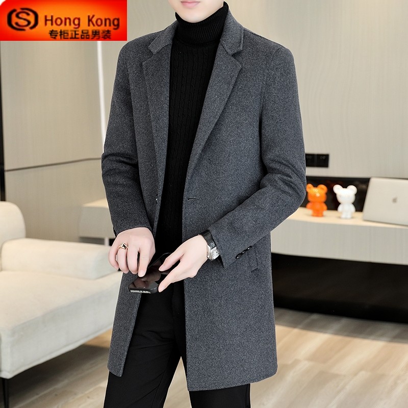 高端双面羊绒大衣男中长款秋冬季羽绒胆休闲羊毛呢子风衣男士外套