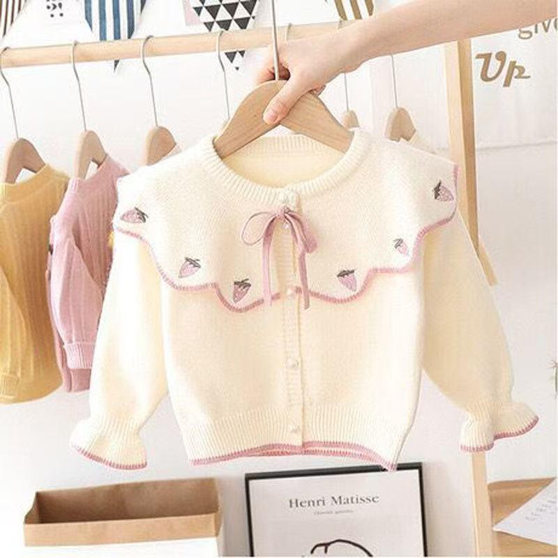 女童开衫毛衣草莓翻领中小童外套