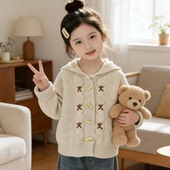 女童毛衣开衫 儿童韩系穿搭中大童百搭针织连帽外套潮 春秋2026新款