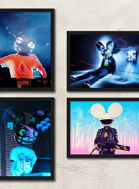 Deadmau5海报相框装饰画 百大电音DJ死老鼠挂画 电子音乐人壁画
