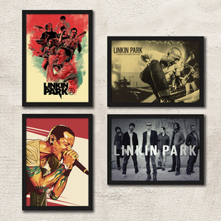 Linkin Park海报 林肯公园主唱带框装饰画 Chester琴行酒吧照片墙