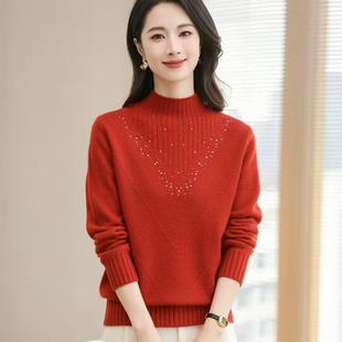 金兔女装毛衣女羊驼绒套衫中老年时尚冬季加厚妈妈装打底毛衣