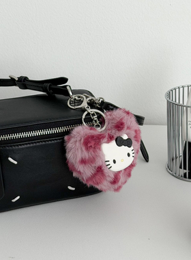 ins新款可爱粉色豹纹爱心毛绒HelloKitty凯蒂猫手机钥匙扣包挂件