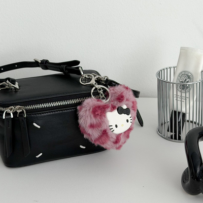 ins新款可爱粉色豹纹爱心毛绒HelloKitty凯蒂猫手机钥匙扣包挂件