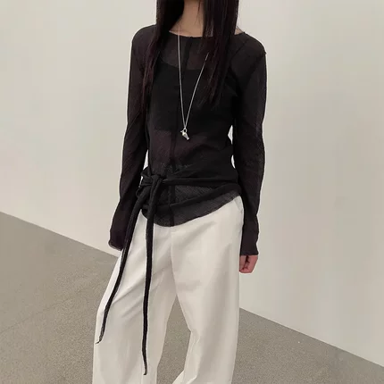 2025夏收腰防晒显瘦微透仙仙朦胧感套头衬衫21925