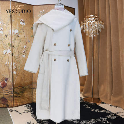 YF 高端双面羊绒大衣女2024秋冬新款韩版时尚大围脖设计毛呢外套