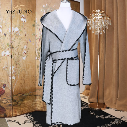 YF 连帽双面羊毛大衣2024秋冬新款高级感长款毛呢宽松呢子外套