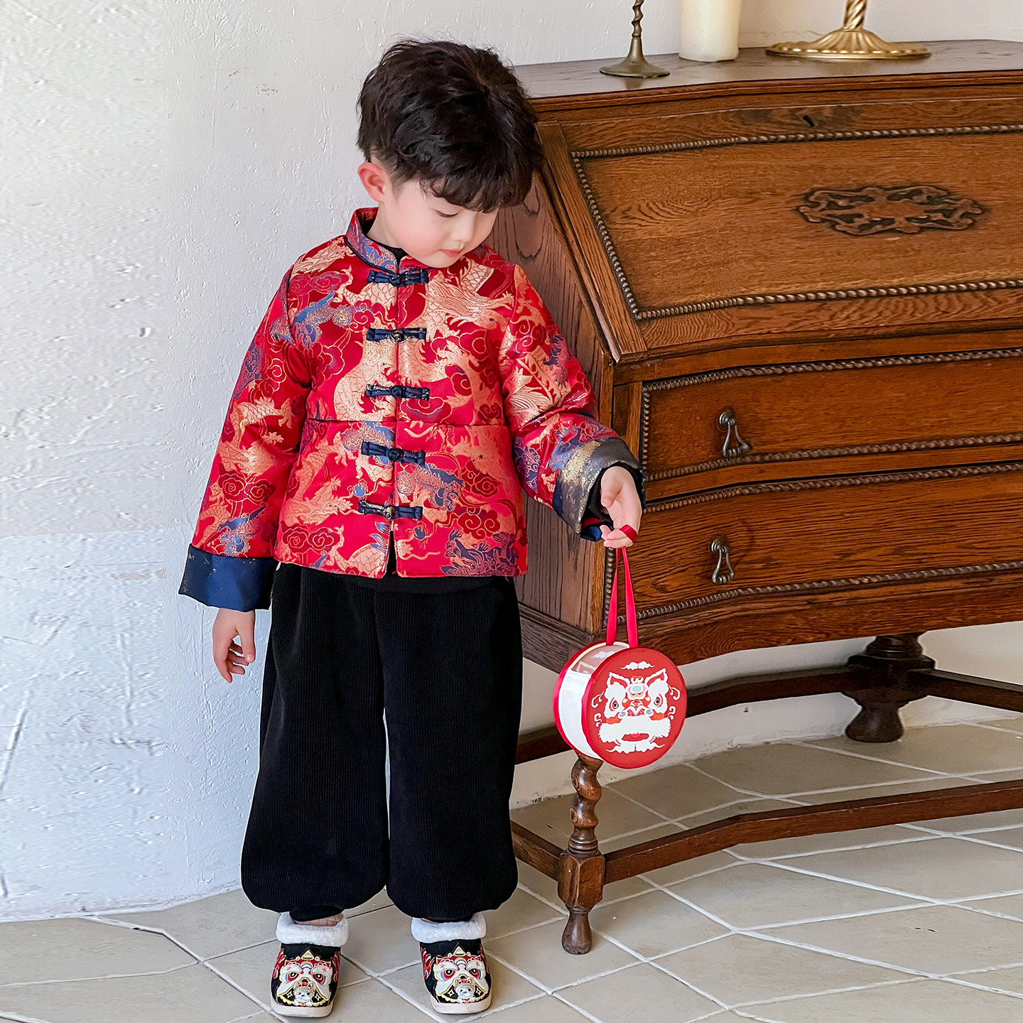 136男童新年服中国风红新中式织锦缎唐装演出拜年服加厚保暖汉服,童装/婴儿装/亲子装,汉服,淘宝优惠券,粉丝福利购,淘宝优惠卷