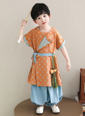 131儿童汉服唐风轻薄夏装男女童圆领袍子分体古风表演服国学裤装