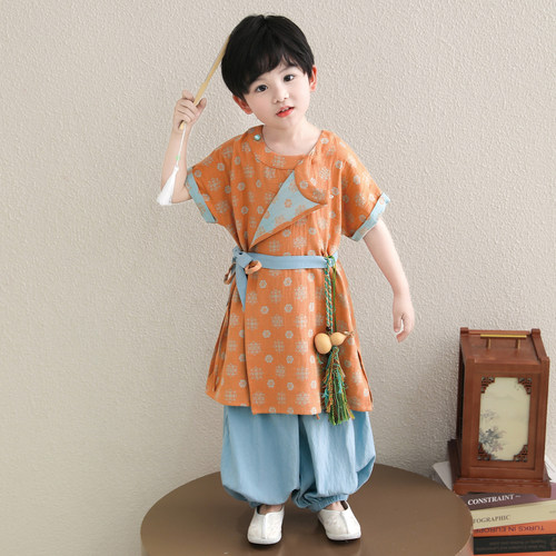 131儿童汉服唐风轻薄夏装男女童圆领袍子分体古风表演服国学裤装