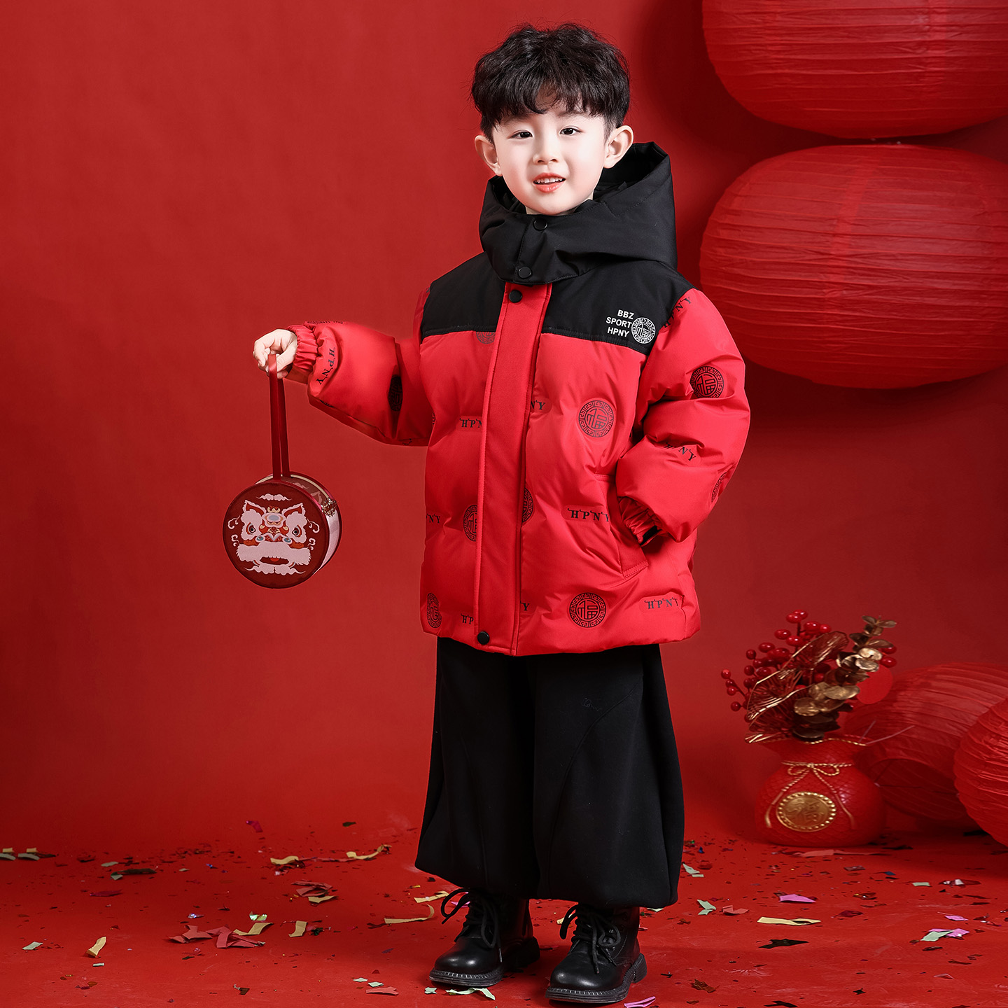 男童羽绒服冬季2026新年装宝宝拜年服保暖喜庆红色外套上衣