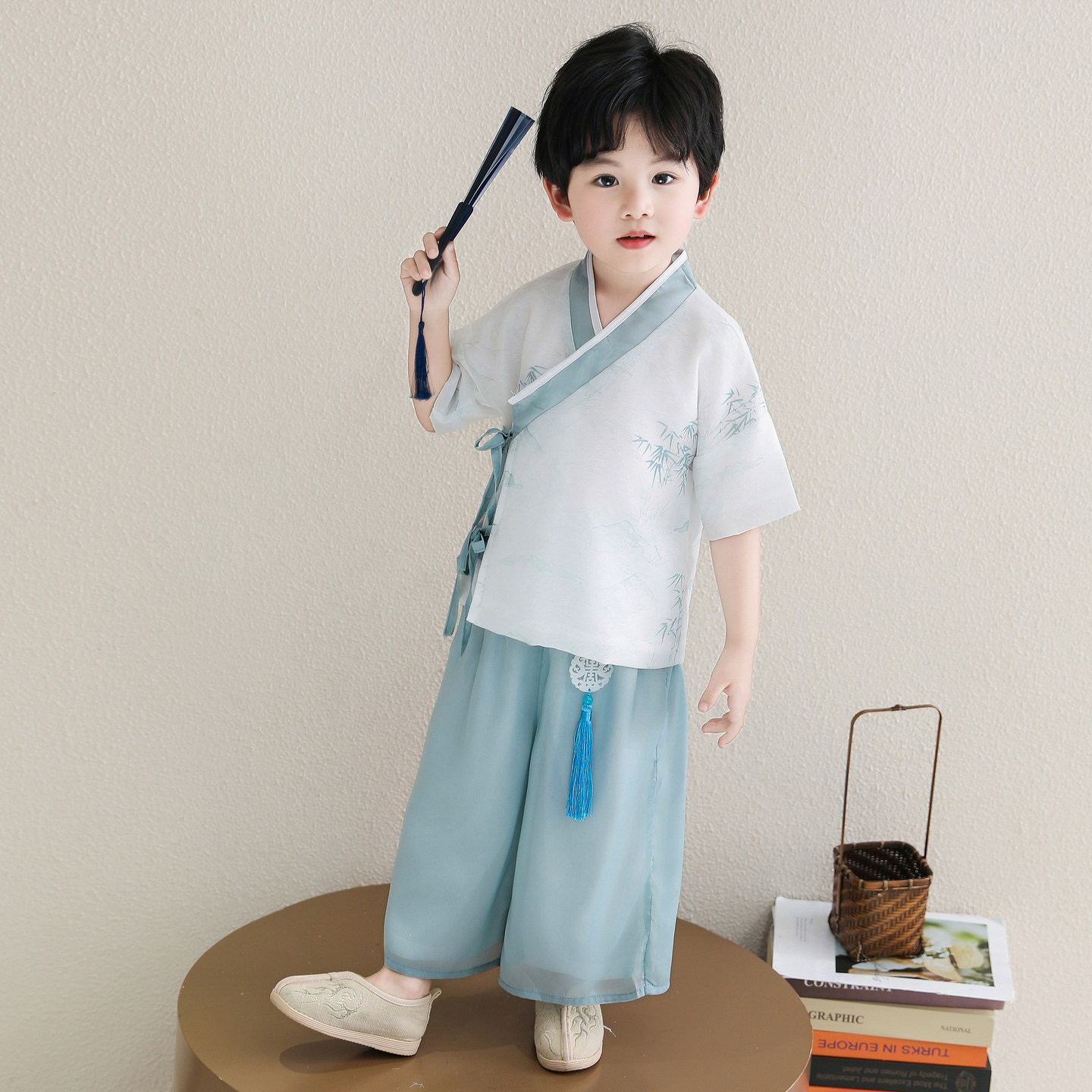 儿童汉服男童夏季右衽短袖长裤套装国学服61表演服古风读书幼演出图片