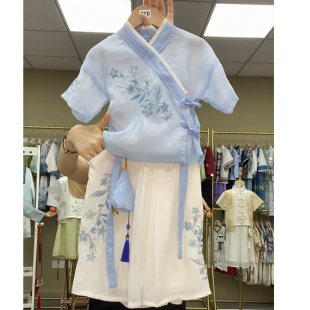 077-男童重工刺绣汉服套装短袖八九分裤男女同款春秋汉服