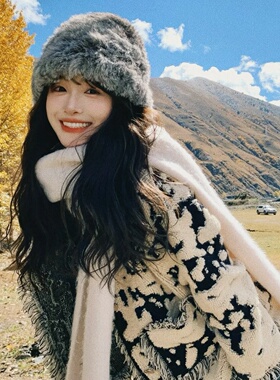 灰色毛绒帽女秋冬新款韩版百搭加厚保暖洋气护耳显脸小兔毛渔夫帽