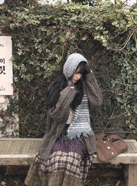 复古田园风针织毛线耳罩女冬季小众高级感日系文艺耳套拼接耳捂子