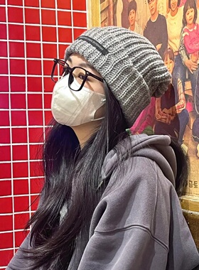 灰色针织帽子女秋冬季加厚护耳套头无檐韩系百搭可爱学生党毛线帽