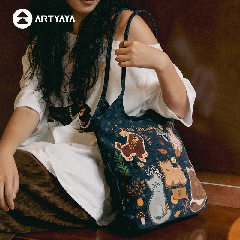 帆布可爱猫咪倦冬岛秋冬系列手提