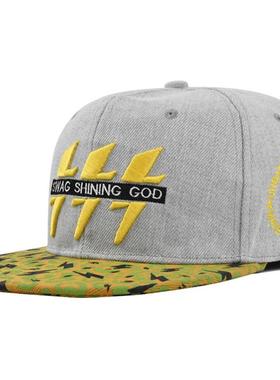 US8ACC黄色刺绣闪电潮流美式嘻哈说唱韩版遮阳防晒平沿鸭舌棒球帽