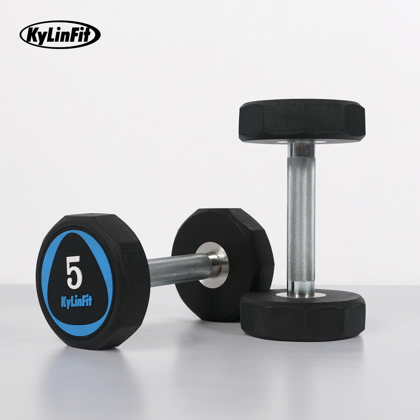 PU圆头纯钢哑铃男士健身房商用专业包胶家用固定亚铃套装组合5kg