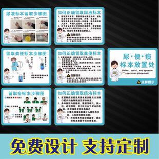 医院尿便痰标本放置处标贴大小便留取示意图标识痰标本留取步骤贴