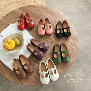 女童手工皮鞋 2025秋季 新款 意大利Pepe同款 芭蕾T字公主甜美女单鞋