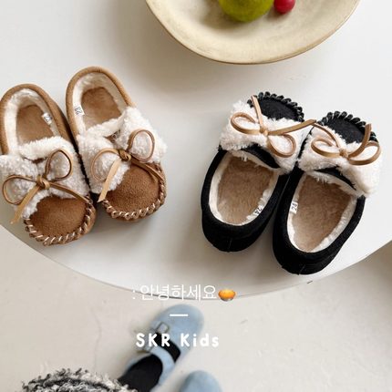 温暖系韩版儿童保暖毛毛鞋2025冬款女童雪地靴真皮棉鞋男童豆豆鞋