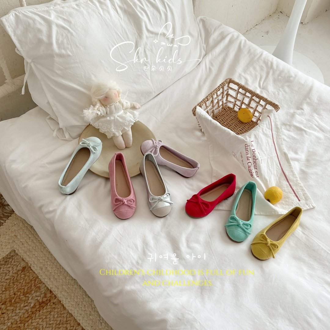 糖果鞋一脚蹬浅口圆头单鞋女童春秋新款蝴蝶结真皮玛丽珍亲子鞋